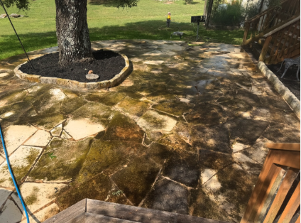 Flagstone Patio Restoration before pressure washing