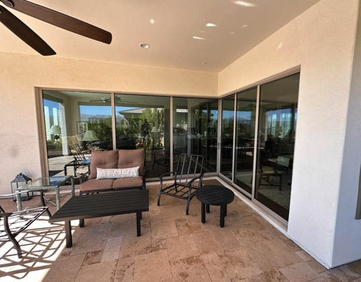 Sliding glass patio doors cleaned on a covered lanai