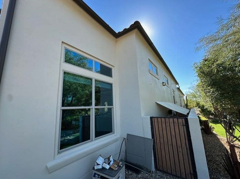 Double-hung windows cleaned on a two-story Lakeway home