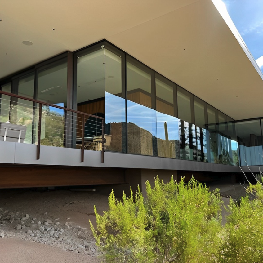 Floor-to-ceiling glass wall cleaned on a Spicewood hillside home